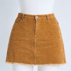 Mittoshop Corduroy Mini Skirt Womens L Brown Tan 100% Cotton Pockets Raw Hem Y2K
